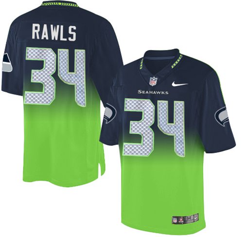 Nike Seahawks #34 Thomas Rawls Steel Blue/Green Men's Stitched NFL Elite Fadeaway Fashion Jersey - Click Image to Close